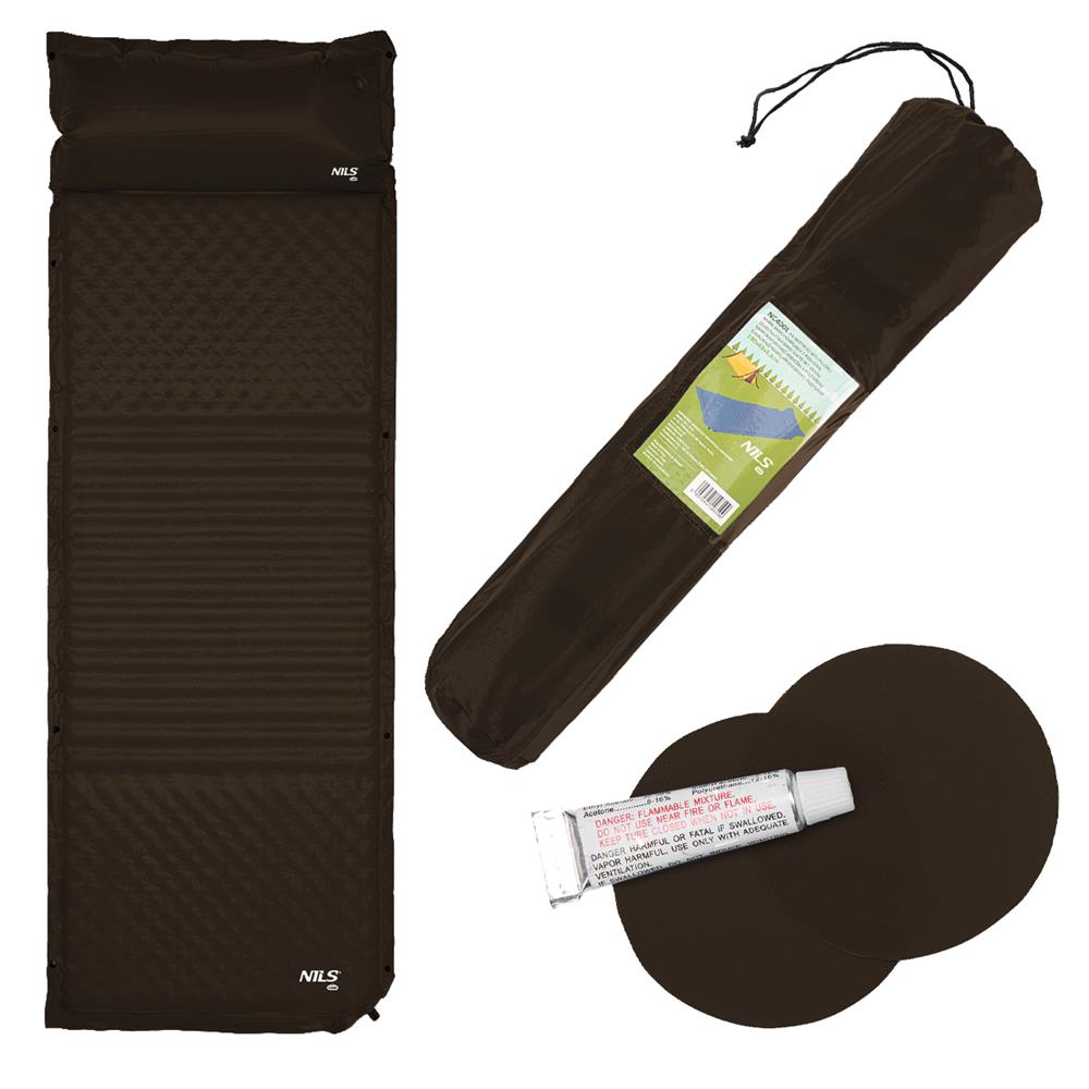 NILS CAMP selbstaufblasende Campingmatte 190 cm in schwarz mit Kissen Isomatte Outdoor Festival