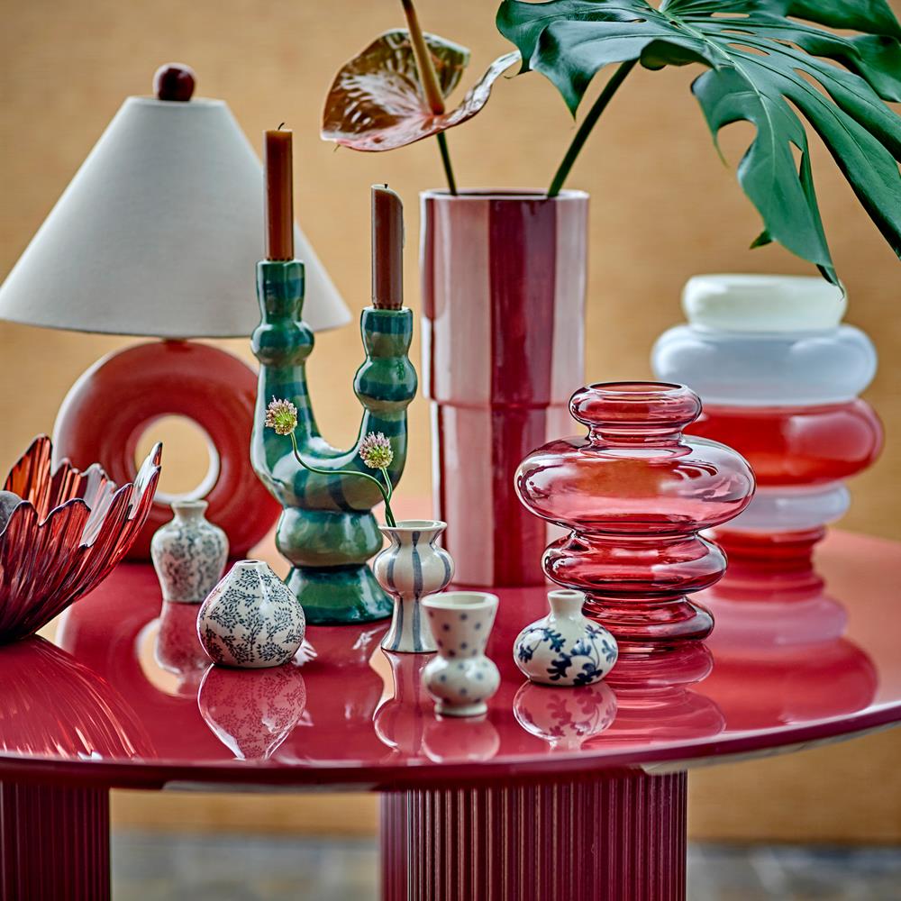Bloomingville Panja Tischlampe rot - Steingutlampe mit Leinenschirm für Wohnzimmer & Schlafzimmer