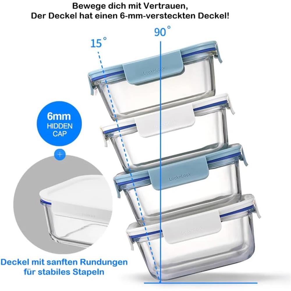 LocknLock The Clear Glas Frischhaltedose 380 ml blau - Ofenform mit Deckel, mikrowellengeeignet, BPA-frei