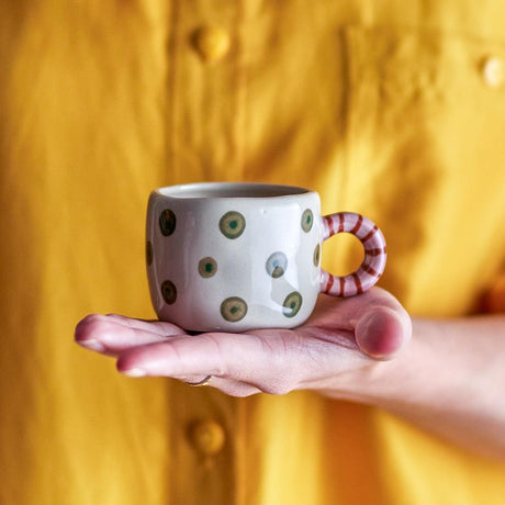 Bloomingville Nini Tasse Grün Steingut D6,5xH5 cm – grüne handbemalte Tasse