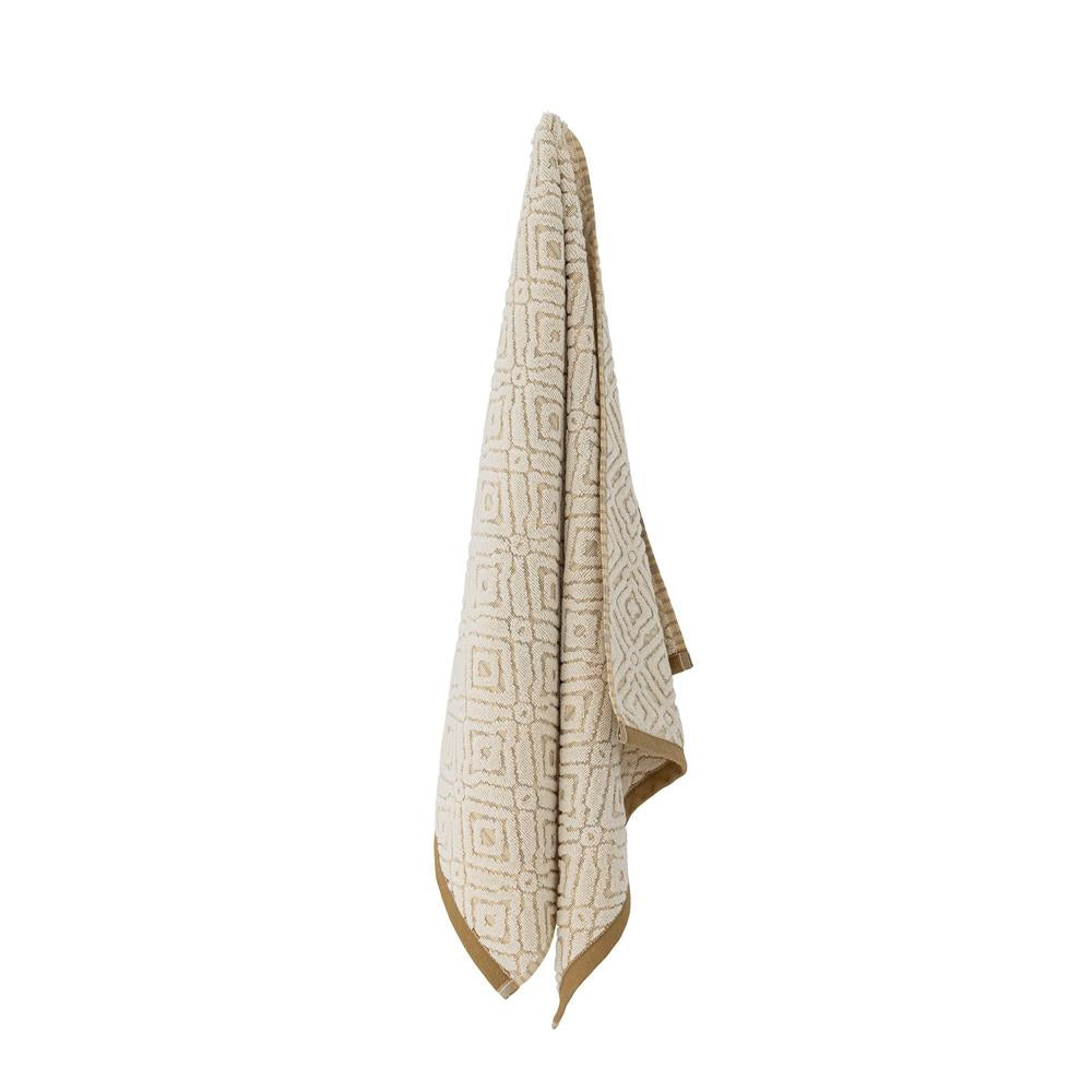 Bloomingville Malou Handtuch – Naturfarbenes Baumwollhandtuch mit Kontrastkante, 100x50 cm