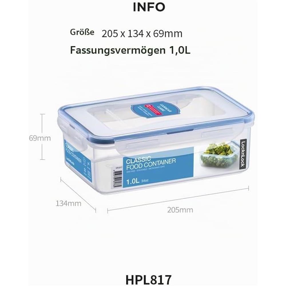 LocknLock Frischhaltedosen 4er Set, 2 x 0,8 L + 2 x 1 L, BPA-frei, Auslaufsicher