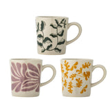 Bloomingville Fauni Tasse 3er Set bunt - Steingut Tassen handbemalt für Küche & Tischdeko