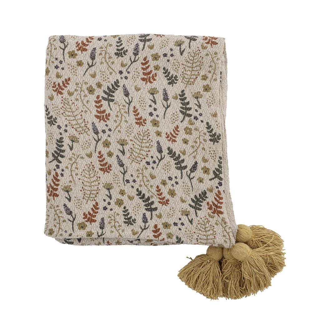 Bloomingville MINI Filipa Decke 130x160cm Blumenmotiv Baumwolle Quasten Kuscheldecke Kinderdecke