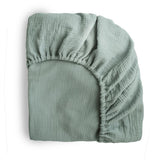 Mushie Extra weiches Musselin-Kinderbettlaken, Roman Green, 132x71cm Spannbettlaken