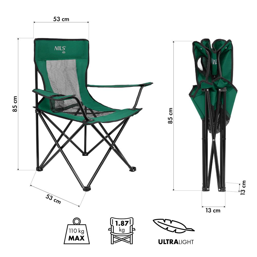 NILS CAMP Campingstuhl klappbar Grün - leichter Klappstuhl für Garten, Strand, Festival & Camping