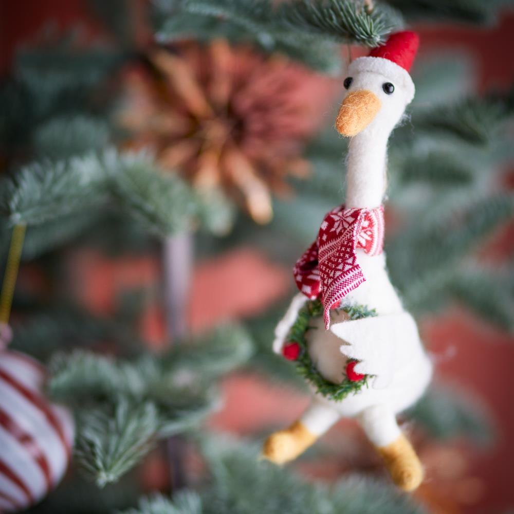 Bloomingville Arlo Baumschmuck Gans aus Wolle Weiß Weihnachtsanhänger