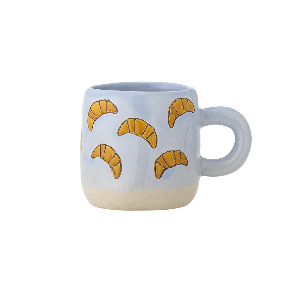 Bloomingville MINI Millie Tasse 110 ml blau - Steingut Kinder Tasse mit Croissantmotiv für Küche