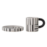 Bloomingville Frankie Tasse mit Untertasse Schwarz Steingut 2-teilig – grafisches Kaffee-Set