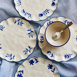 Bloomingville Eimy Teller 4er Set D20,5 cm blau - Steingut Teller mit Blumenmotiv für Tischdeko