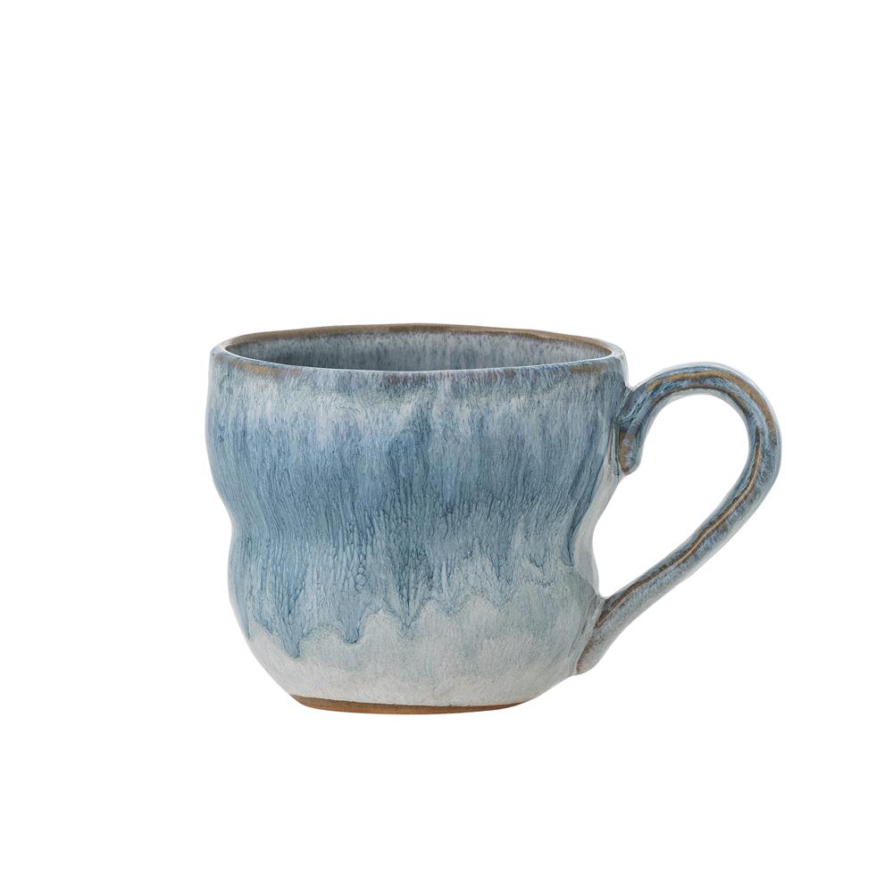 Bloomingville Nara Tasse blau 350 ml aus Steingut – Kaffeetasse mit Henkel für Küche & Tischdeko