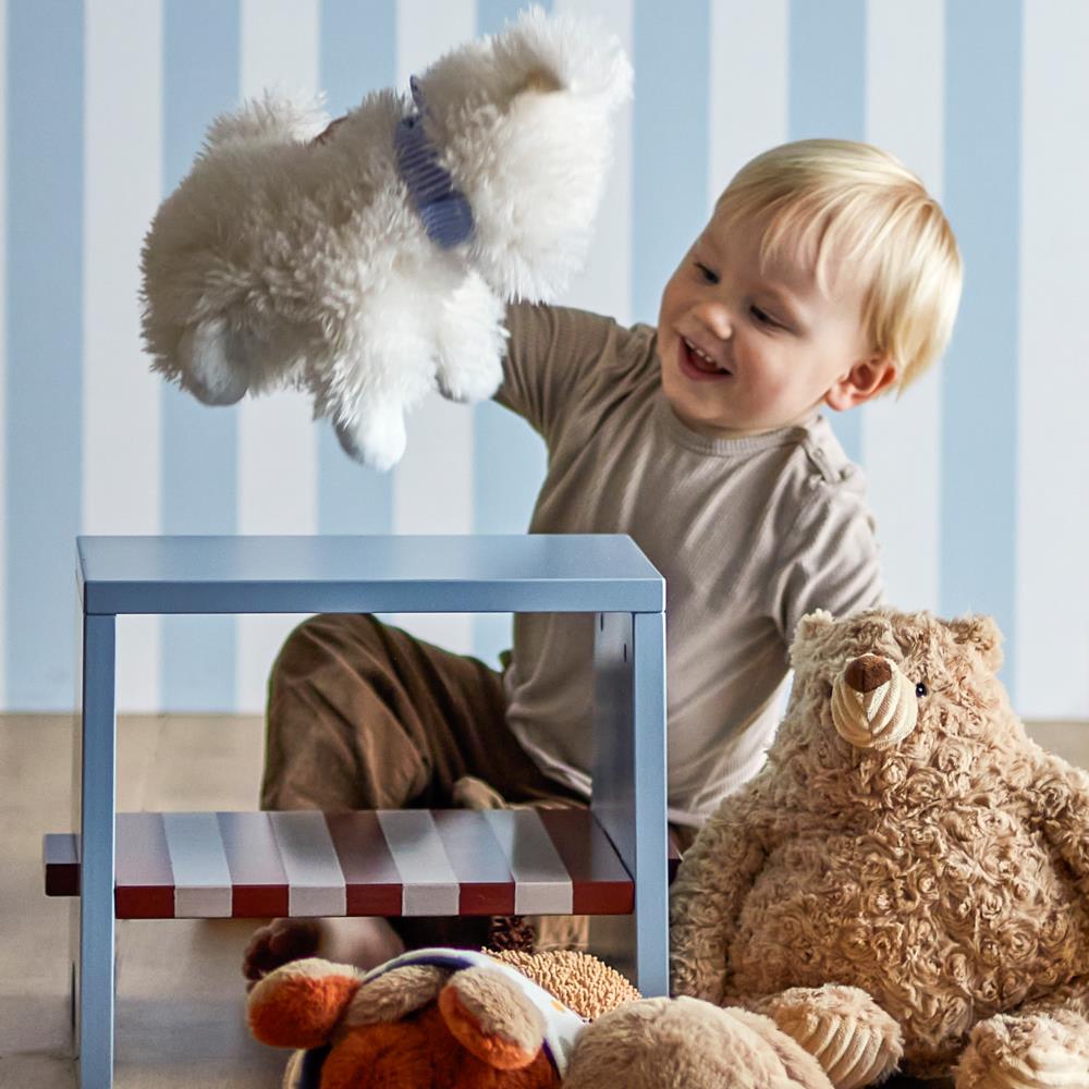 Bloomingville MINI Liova Hocker blau - Kinderhocker aus MDF mit Streifenmuster für Kinderzimmer