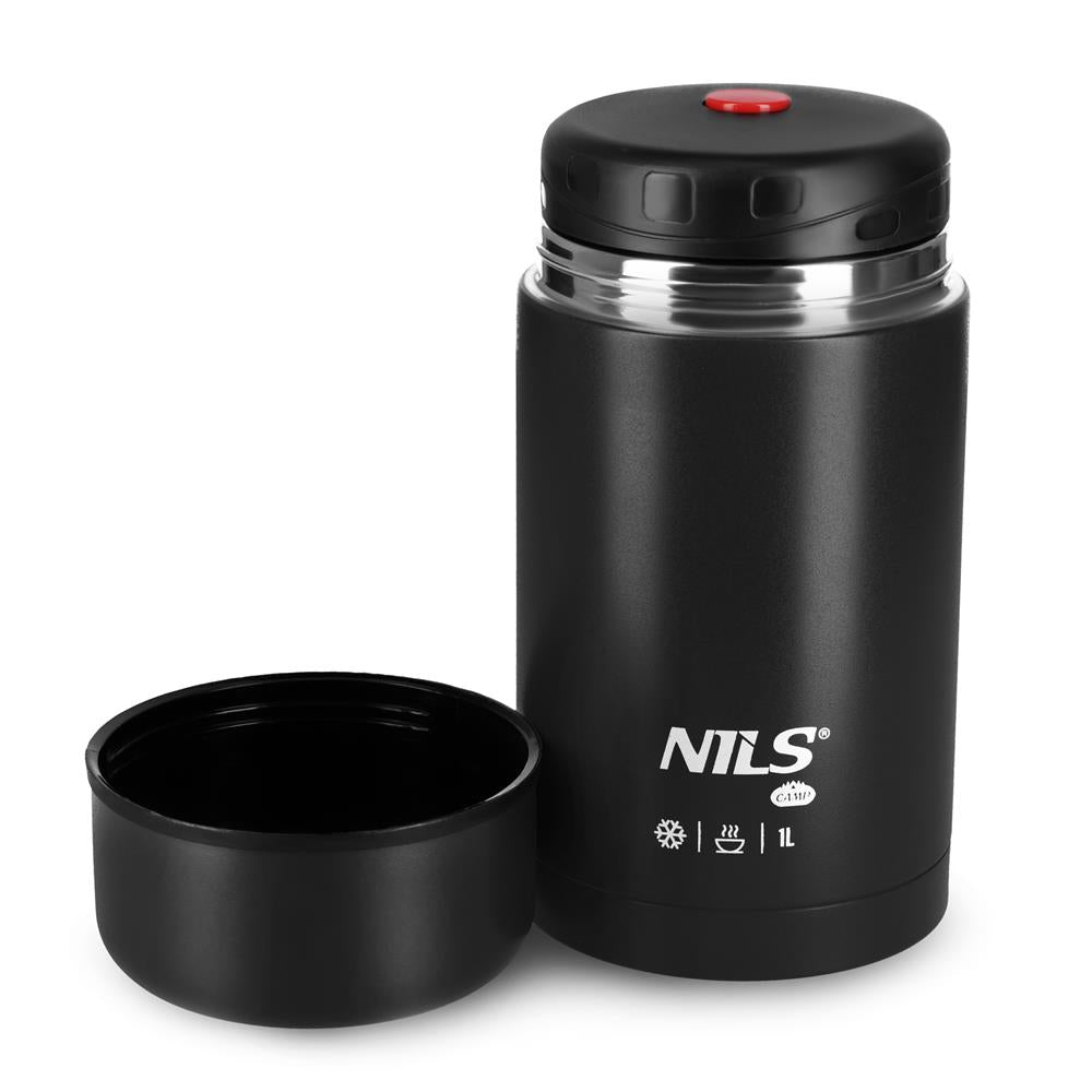 NILS CAMP Thermobehälter 1L Edelstahl schwarz Lunchbox für Essen warm kalt