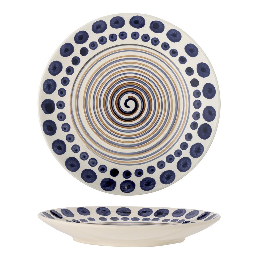Bloomingville Shama Teller, Blau/Braun, Steingut, 27 cm, mit handbemaltem Muster