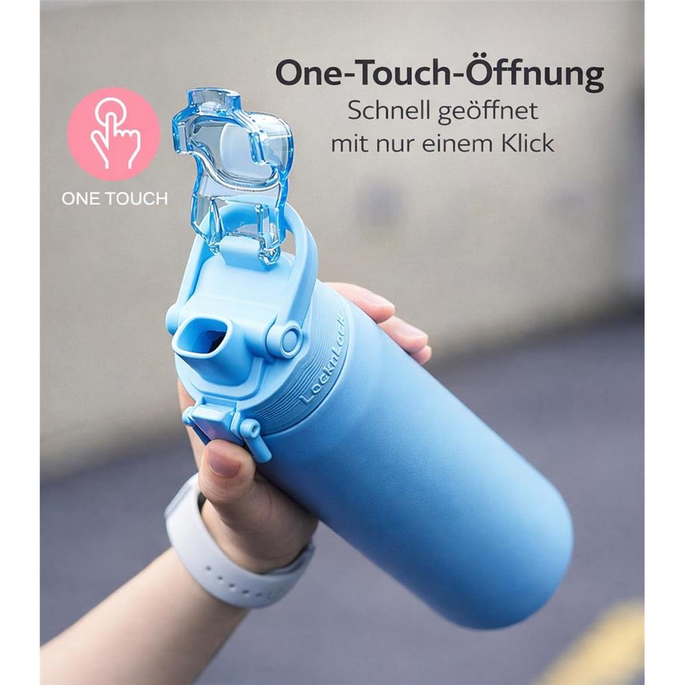 LocknLock Edelstahl Trinkflasche 720ml Pink, One-Touch-Öffnung, Einhandbedienung, Tragegriff