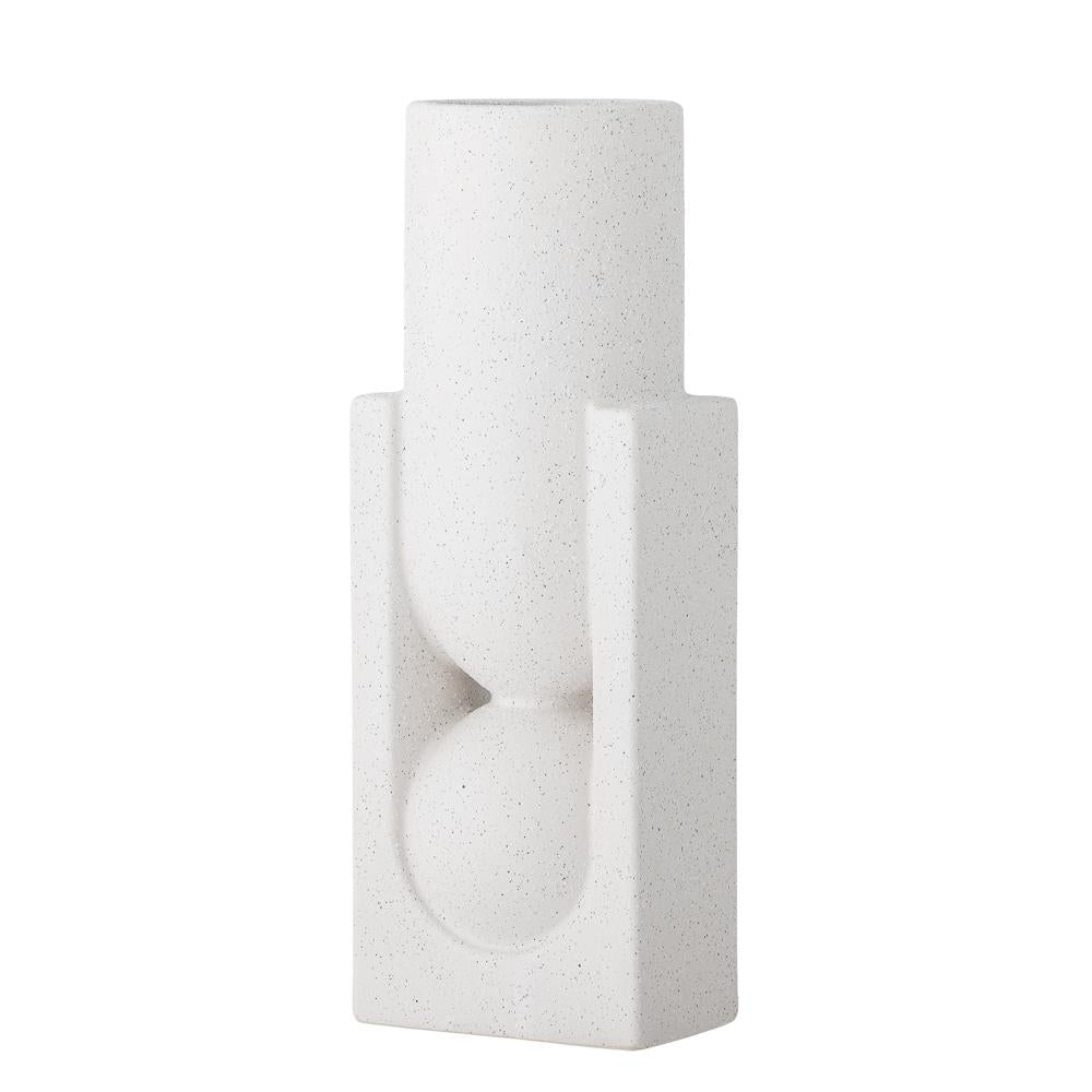 Bloomingville Salome Vase weiß aus Steingut – grafische Vase für Wohnzimmer & Tischdeko