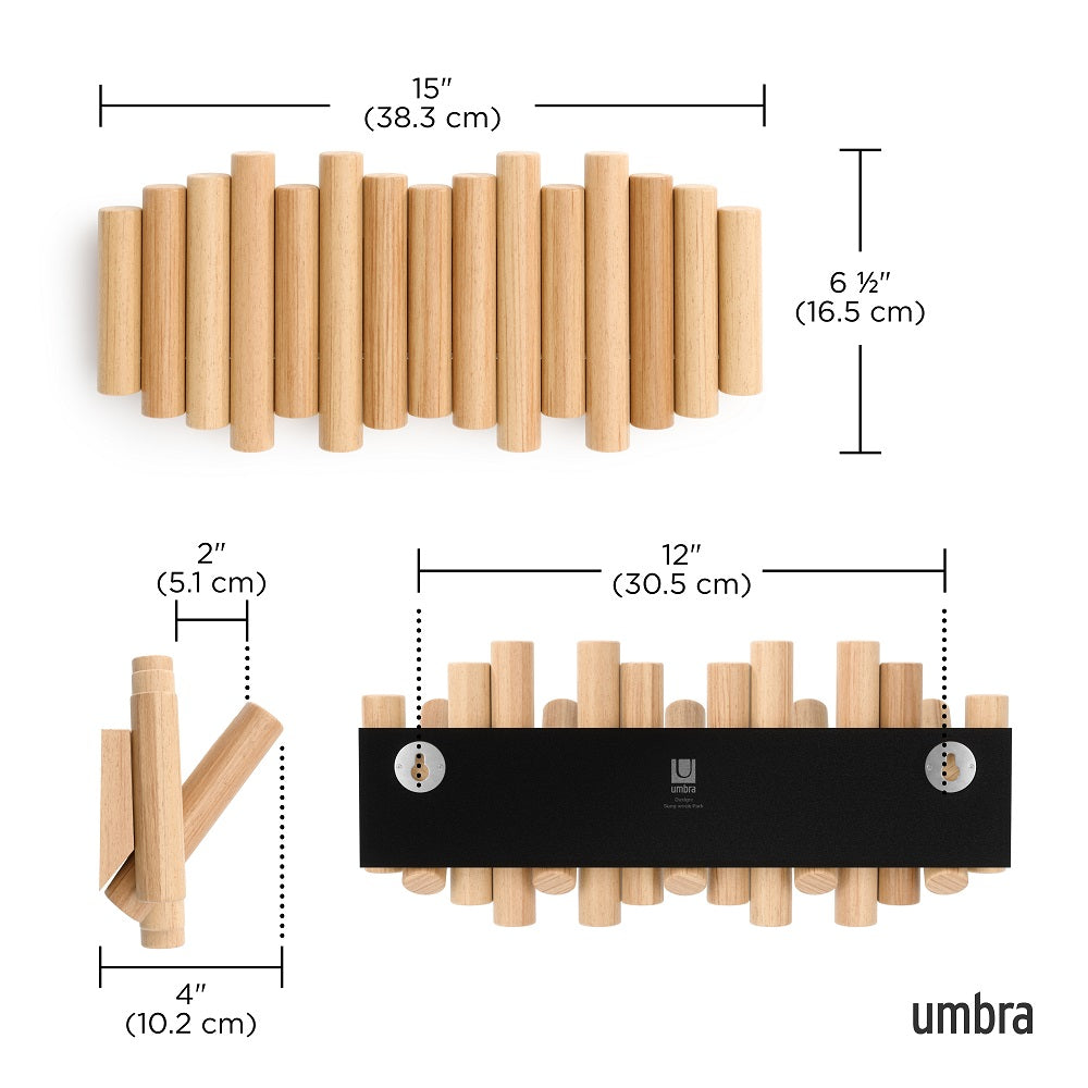 Umbra Picket - Moderne Garderobenleiste mit 5 Garderobenhaken, Natur, aus Kiefernholz