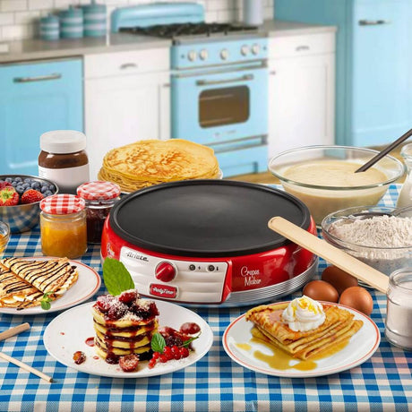 Ariete Party Time Crepes-Maker, Rot, Crepes-Maschine, Retro-Design, 50er Jahre-Stil