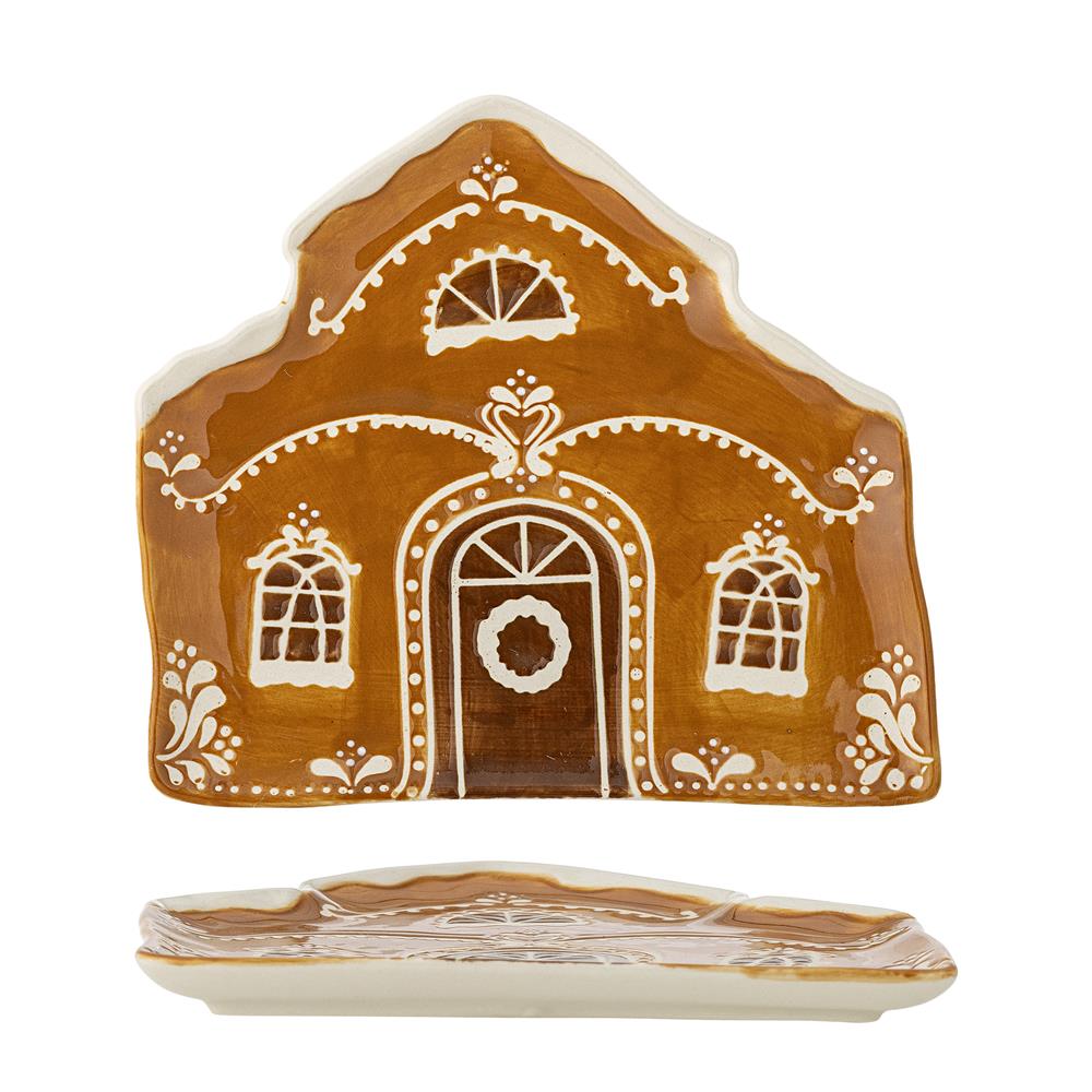 Bloomingville Gina Servierplatte Braun Steingut Hausform weihnachtliche Servierplatte