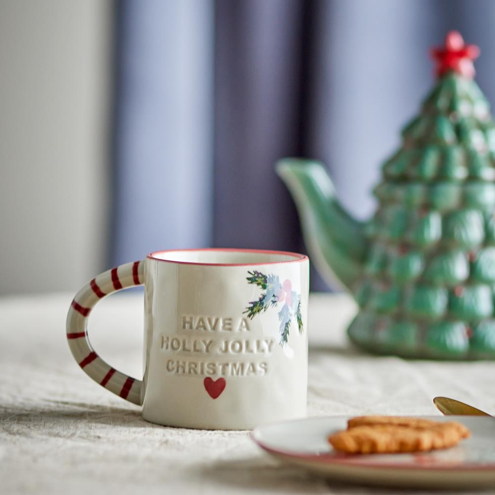 Bloomingville Jovida Tasse Natur Steingut 4er Set 300 ml Weihnachtstassen