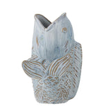 Bloomingville Hiro Vase Blau Steingut Fischform Landhausstil 21cm