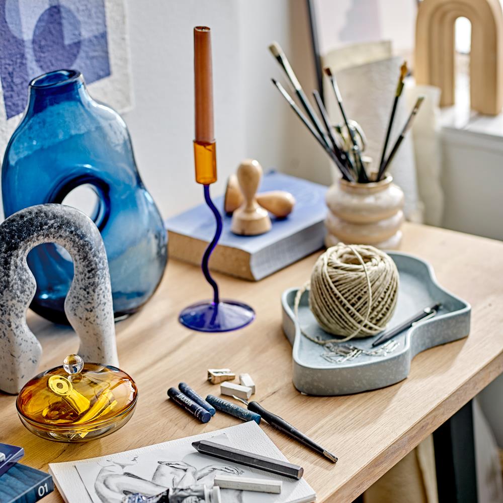 Bloomingville Gate Deko aus Steingut in Blau – skulpturale Deko für Wohnzimmer und Regal