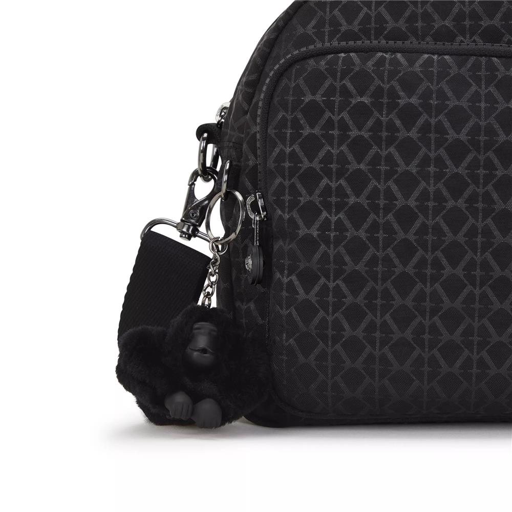 Kipling COOL DEFEA, mittelgroße Umhängetasche, Signature Emb (schwarz), Tasche mit vielen Fächern