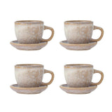 Bloomingville Brenta Tasse mit Untertasse aus Steingut in Rose 185 ml – 4er Set für Küche
