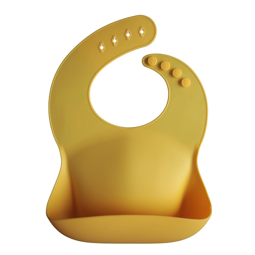 Mushie Silikon-Lätzchen, Mineral Yellow, mit Auffangschale, BPA-frei