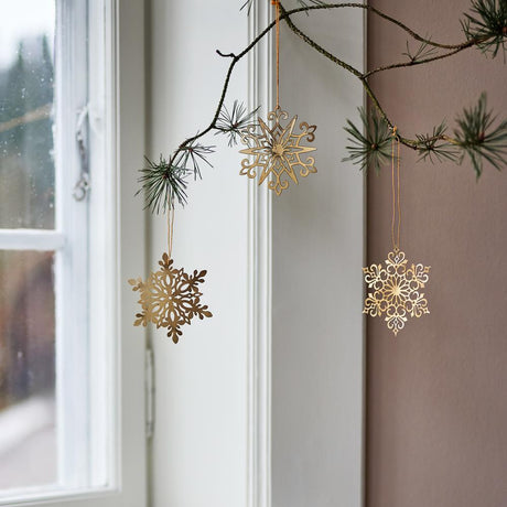 Bloomingville Mani Weihnachtsanhänger Gold Metall 3er Set Christbaumschmuck
