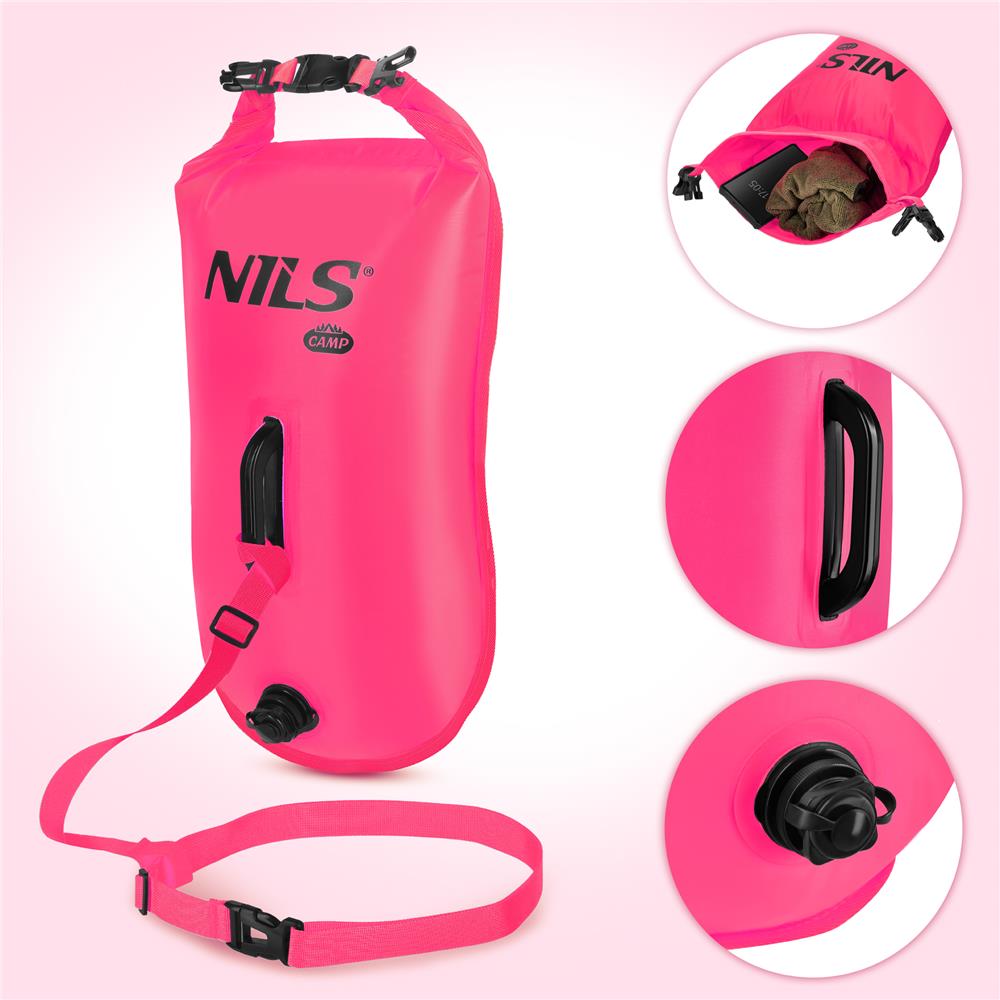 NILS CAMP Schwimmboje 3-in-1 Dry Bag 28L pink Rucksack für Outdoor Wasser Sport