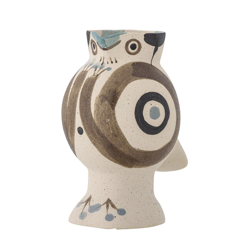 Bloomingville Mahrab Vase, Natur, Steingut – handdekorierte Vogelvase mit künstlerischem Charakter