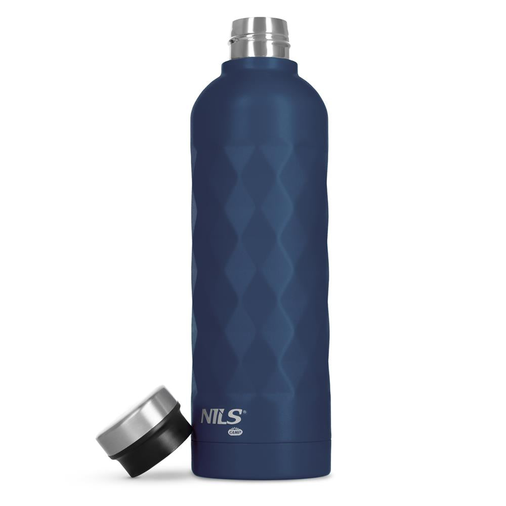 NILS CAMP Trinkflasche 750 ml Edelstahl blau isoliert für Outdoor Reisen Sport
