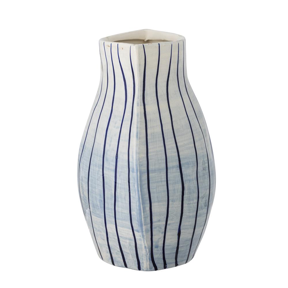 Bloomingville Esra Vase Blau Steingut L21,5xH22xW13 cm – handbemalte Designvase