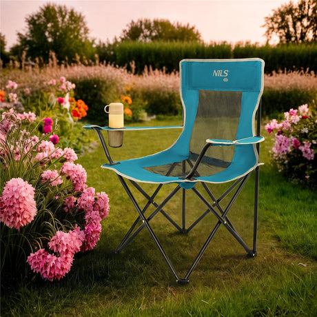 NILS CAMP Campingstuhl klappbar Blau - leichter Klappstuhl für Garten, Strand, Festival & Camping