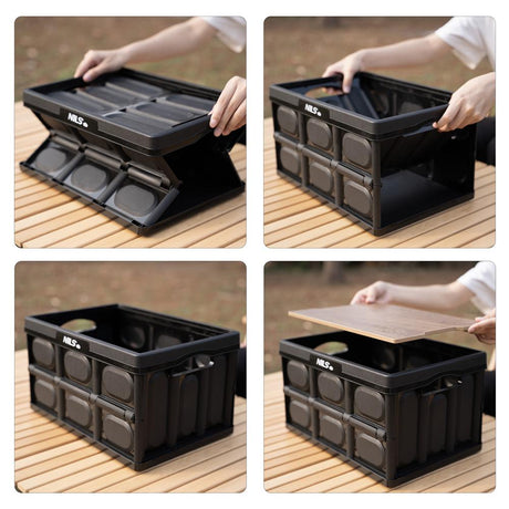 NILS CAMP faltbare Campingbox mit Tischfunktion 20L in Schwarz - kompakte Reisebox