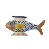 Bloomingville Nobu Vase bunt - Steingut Fisch Vase handbemalt für Wohnzimmer & Deko