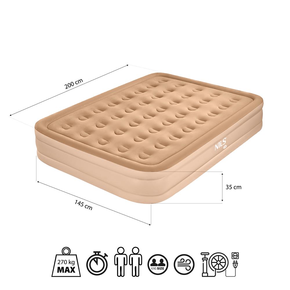 NILS CAMP Campingmatratze Doppelbett beige 200x145x35 cm mit elektrischer Pumpe Gästebett