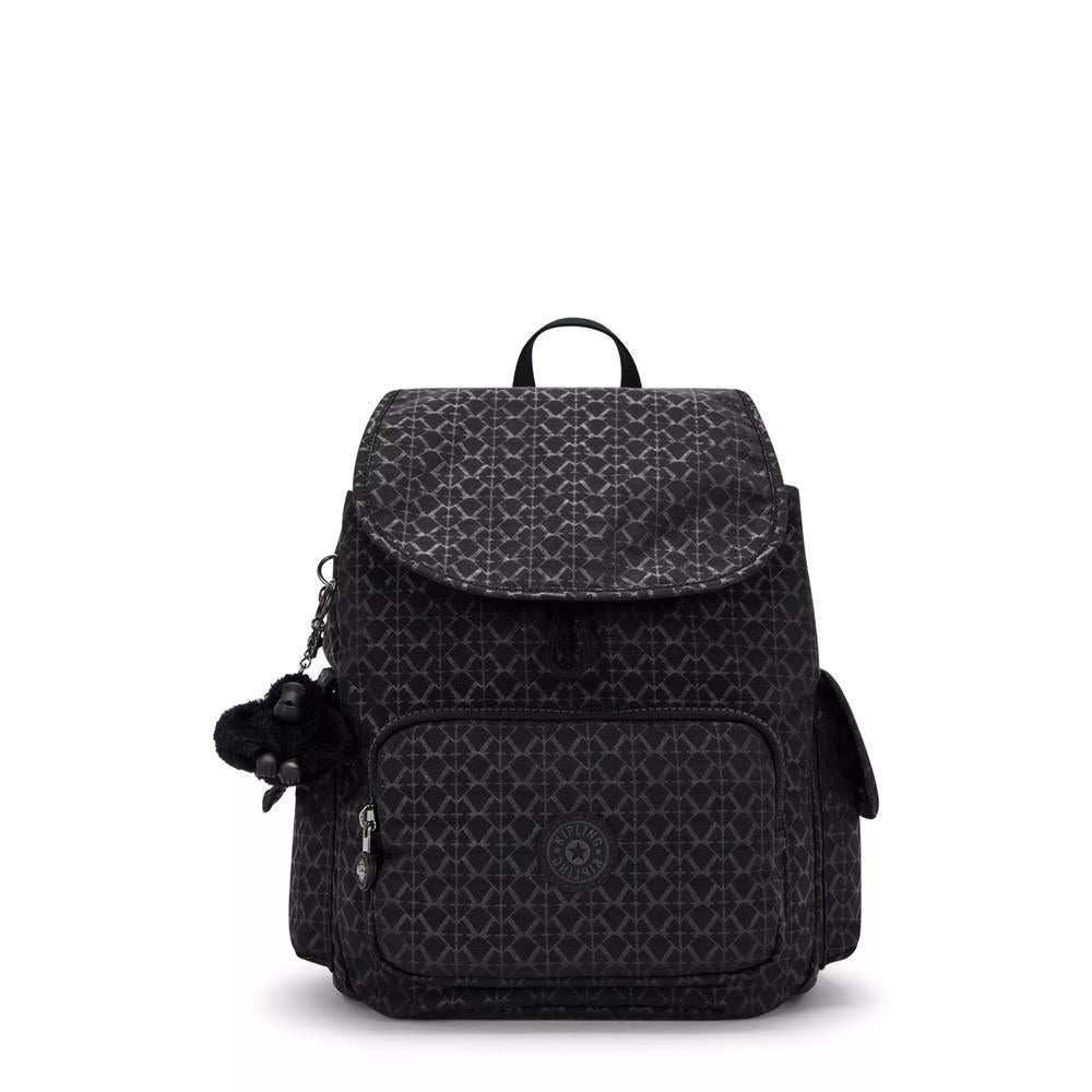 Kipling CITY PACK S, kleiner Rucksack, Signature Emb (schwarz), Damenrucksack mit vielen Fächern