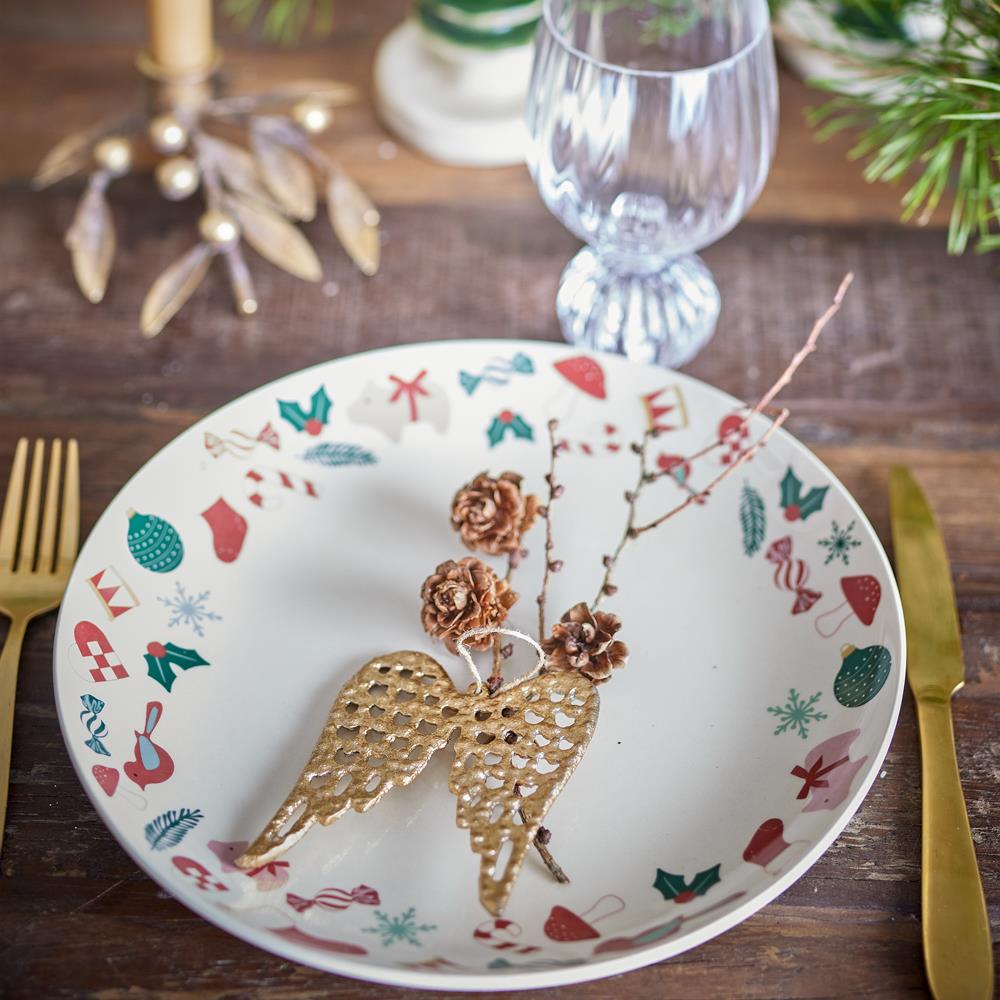 Bloomingville Yule Weihnachtsteller, Natur, Steingut 28 cm Servierplatte