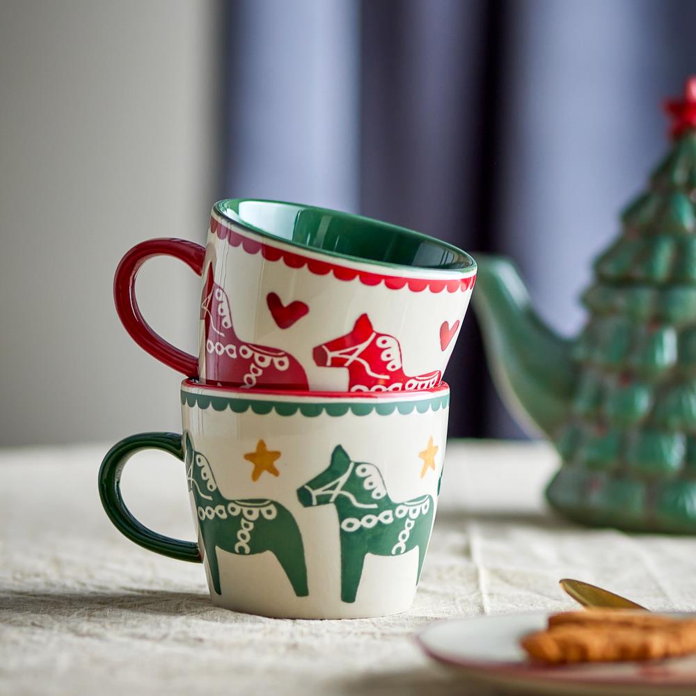 Bloomingville Siffer Tasse Bunt Steingut 2er Set Weihnachtstassen 300 ml