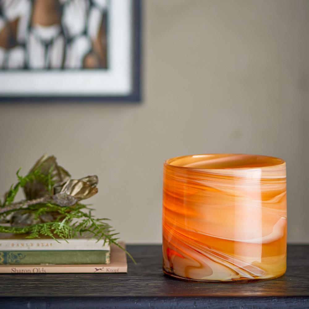Bloomingville Sylas Teelichthalter aus Glas in Orange – mundgeblasener Kerzenhalter für Wohnzimmer