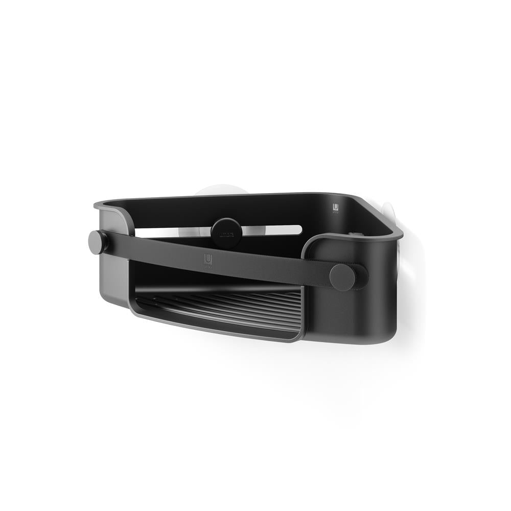 Umbra Flex Eckduschablage zum Kleben, in Schwarz, Rostfreies Eckduschregal, ohne Bohren