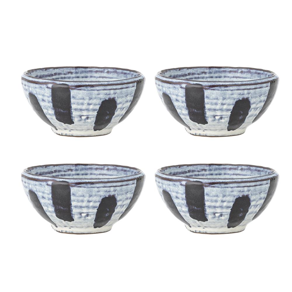 Bloomingville Ever Schale aus Steingut in Blau D9 x H4,5 cm – 4er Set Dipschalen für Tischdeko