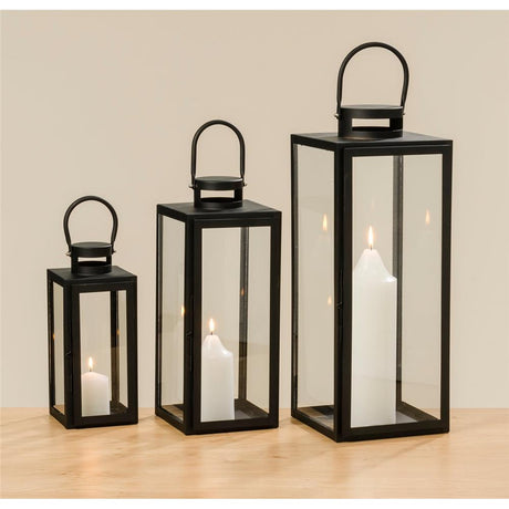 BOLTZE Laterne Arana 3er Set Schwarz Metall Windlicht Kerzenhalter Skandinavisches Design