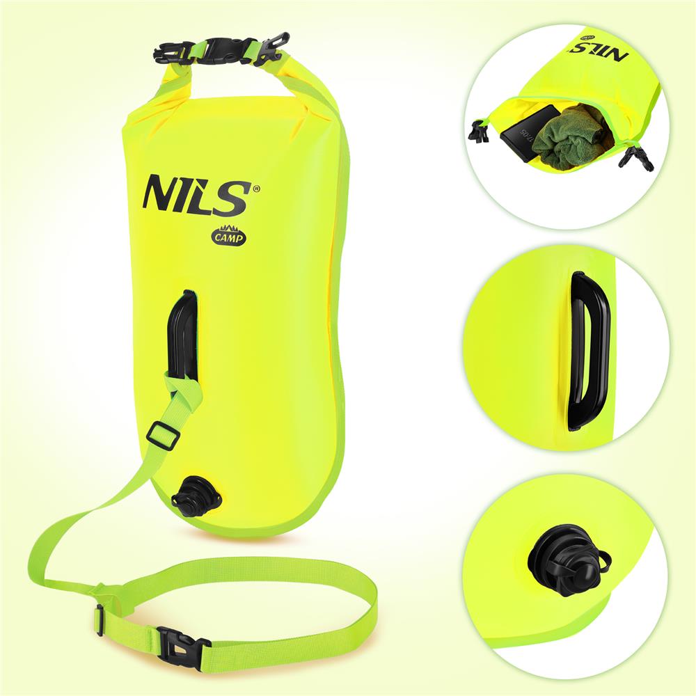NILS CAMP Schwimmboje 3-in-1 Dry Bag 28L gelb Rucksack für Outdoor Wasser Sport