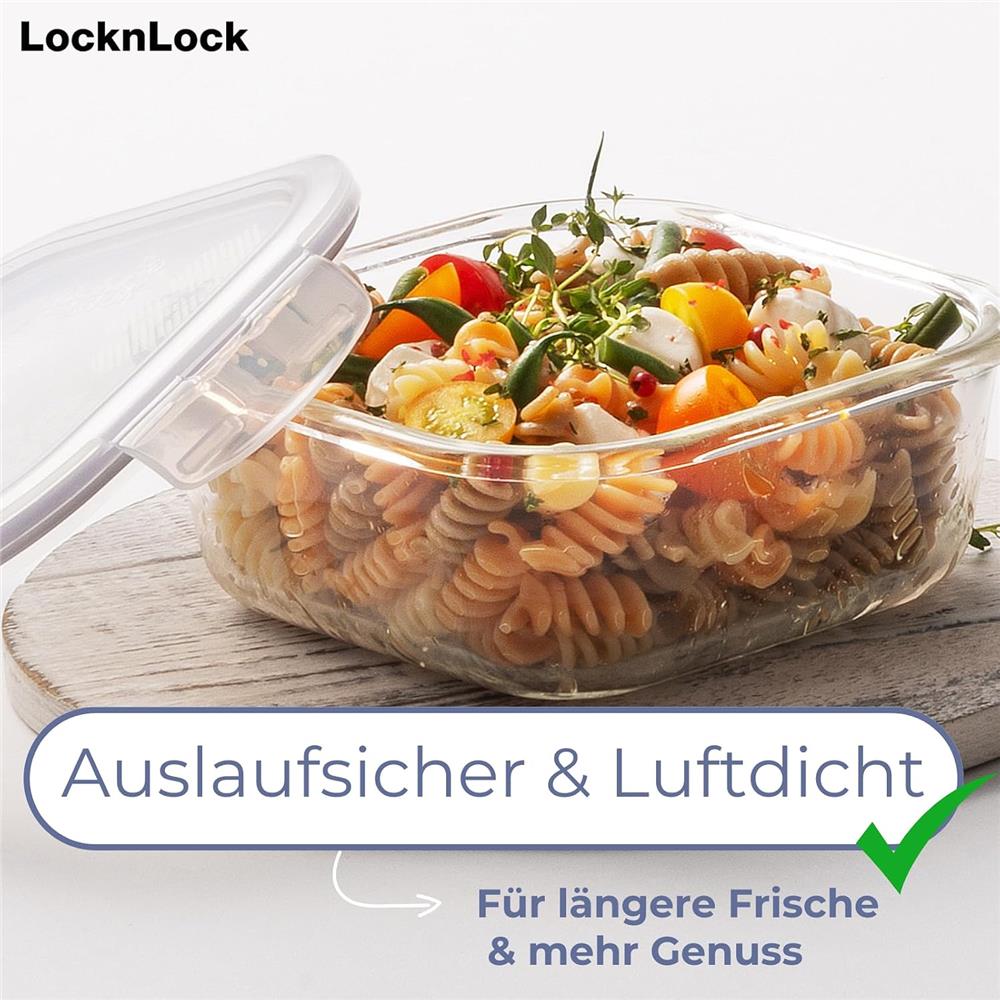 LocknLock Frischhaltedosen Glas mit Deckel, 400°C Ofenfest, Spülmaschinenfest, 2 L, Gefriergeegnet
