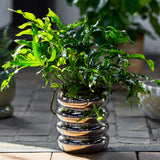 Bloomingville Shine Blumentopf silber - Steingut Pflanztopf mit Untersetzer modern für Wohnzimmer
