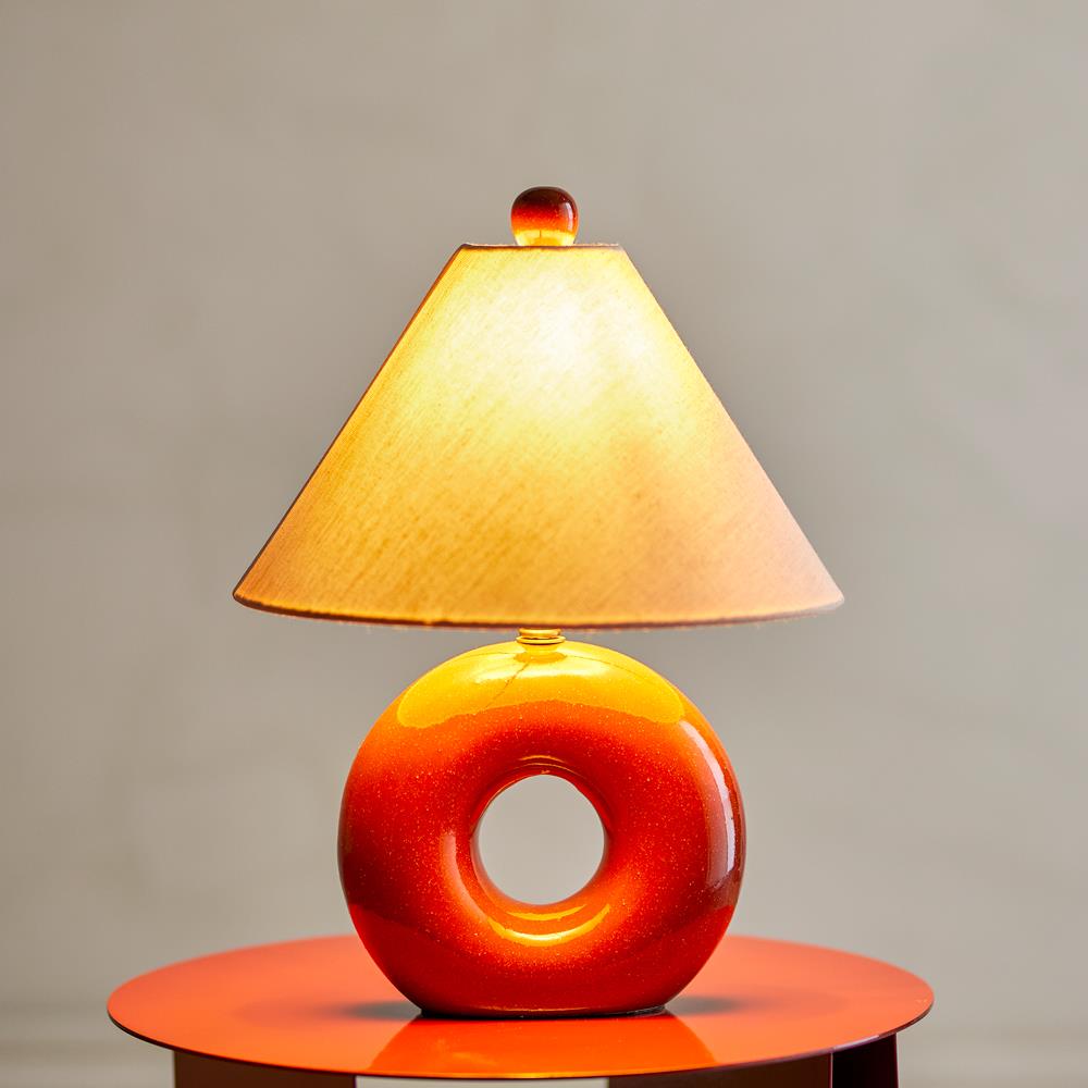 Bloomingville Panja Tischlampe rot - Steingutlampe mit Leinenschirm für Wohnzimmer & Schlafzimmer