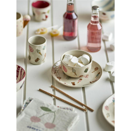 Bloomingville MINI Sweets Geschirr-Set mit Süßigkeiten-Motiven, Steingut, Teller + Schüssel + Becher